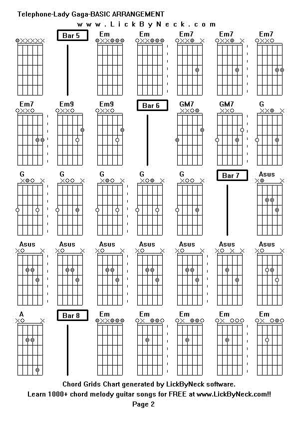 Chord Grids Chart of chord melody fingerstyle guitar song-Telephone-Lady Gaga-BASIC ARRANGEMENT,generated by LickByNeck software.